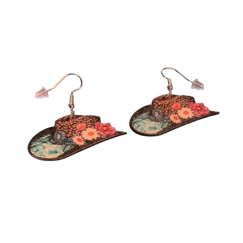 Flowered Cowboy Hat Earrings